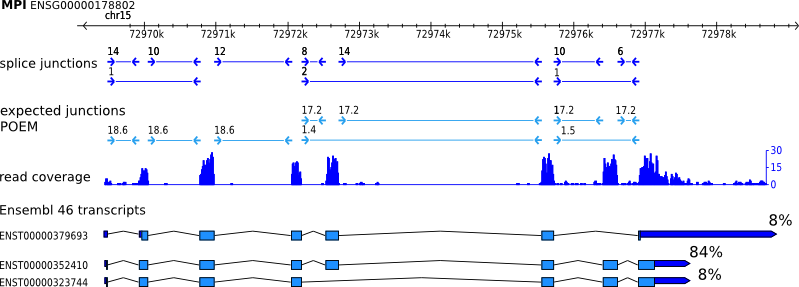 example gene with RNA-seq transcript expression levels